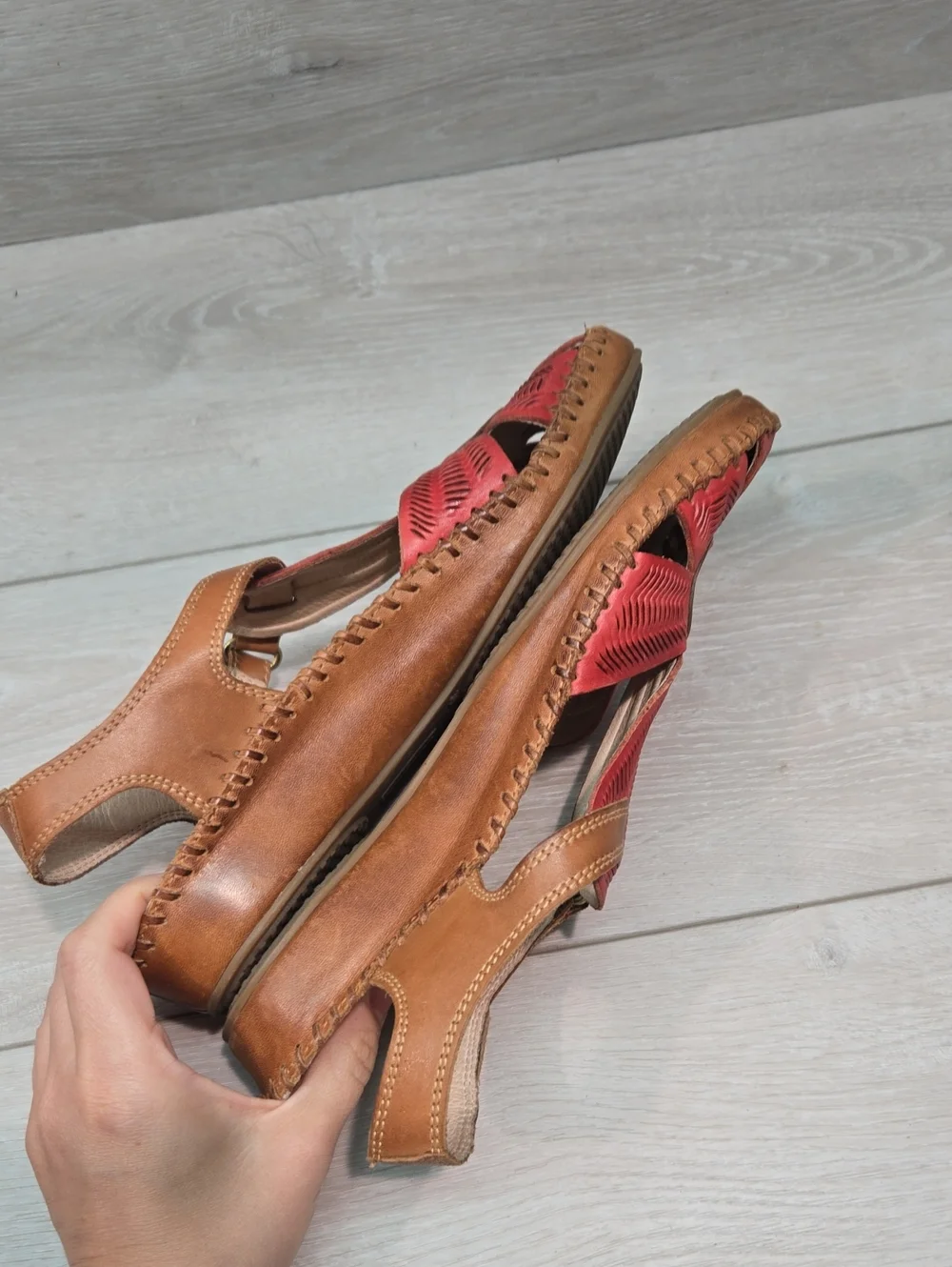 Pikolinos Women Puerto Vallarta scarlet Leather Sandals Clog Shoes Sz 39/8.5